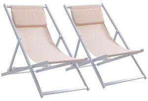 Set 2 Sedie Sdraio Pieghevoli in Alluminio 96,35x58x91,5 cm Rex Bianco
