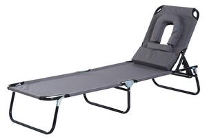 Lettino Prendisole Pieghevole da Giardino in Acciaio e Tessuto 190x56x28 cm Grigio