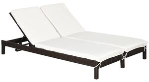 Lettino Prendisole da Giardino Matrimoniale in Rattan Marrone e Bianco