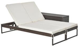 Set 2 Lettini Prendisole con Tavolino in Rattan Marrone e Bianco