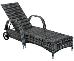 Set 2 Lettini Prendisole da Giardino in Rattan Sintetico con Materassino Imbottito e Tavolino Grigio