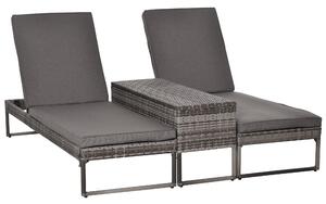 Set 2 Lettini Prendisole con Tavolino in Rattan Grigio