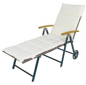 Sdraio da Giardino Schienale Reclinabile in Alluminio e Rattan Bianco