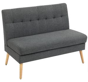 HOMCOM Divano 2 posti, schienale capitonné, gambe in legno, imbottitura spessa, effetto lino, per spazi piccoli, grigio | Aosom Italy