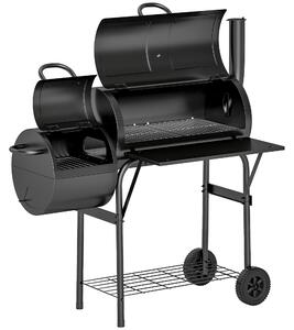 Outsunny Barbecue a carbone in acciaio BBQ Smoker con coperchio Termometro Ruote Alimentazione aria Vaschetta per carbone | Aosom Italy