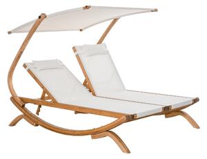 Lettino Prendisole Doppio da Giardino 210x155x175 cm in Legno e Textilene Beige