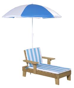 Lettino Prendisole per Bambini 90x59x53 cm con Ombrellone Azzurro e Bianco