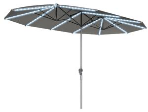 Outsunny Ombrellone doppio con luci solari, Alluminio, Poliestere, protezione UPF50+, resistente ai raggi UV, ombrellone per terrazza, Grigio scuro | Aosom Italy