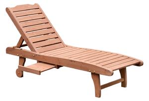Lettino Prendisole da Giardino 182x60x35 cm con Ruote e Vassoio Estraibile in Legno