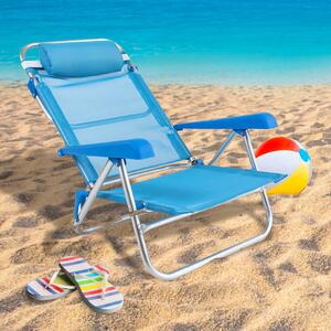 Spiaggina Sedia Prendisole Pieghevole 50x52/59x25/75 cm in Alluminio e Textilene Azzurra