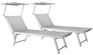 Set 2 Lettini Prendisole da Giardino 186x60x38 cm in Alluminio e Textilene Grigio