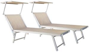 Set 2 Lettini Prendisole da Giardino 186x60x38 cm in Alluminio e Textilene Sabbia