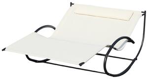 Lettino Prendisole a Dondolo 2 Posti da Giardino 140x200x88 cm in Metallo e Textilene Bianco Crema