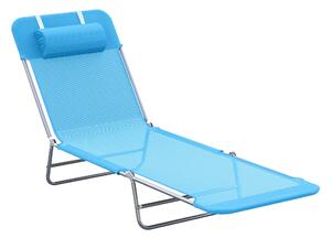 Lettino Prendisole Pieghevole 182x56x24,5 cm in Acciaio e Tessuto a Rete Blu