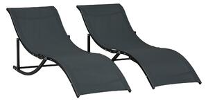 Set 2 Lettini Prendisole Pieghevoli 61x165x63 cm in Alluminio e Textilene Nero