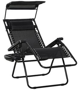 Sedia Sdraio Zero Gravity 90x67x110 cm con Tettuccio e Portabicchieri Nero