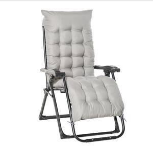 Sedia Sdraio Pieghevole da Giardino 90x65x110 cm con Schienale Reclinabile e Materassino Grigio Chiaro