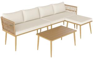 Outsunny Set di mobili da giardino per esterni in resina intrecciata resistente alle intemperie per 5 persone con 2 divani 2 posti, sgabello e tavolino, cuscini inclusi, crema | Aosom Italy