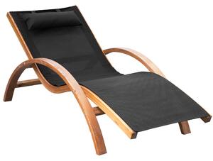 Lettino Prendisole Chaise Longue 165x72x86 cm in Legno e Tessuto a Rete Nero