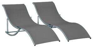 Set 2 Lettini Prendisole Pieghevoli 61x165x63 cm in Alluminio e Textilene Nero e Grigio Scuro