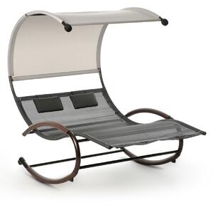 Dondolo da Giardino Rocking Lounge Duo S 197x140x176 cm con Parasole in Textilene Beige e Nero
