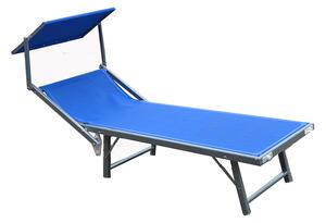 Lettino Prendisole Tessuto in Texilene con Parasole Blu Ibiza