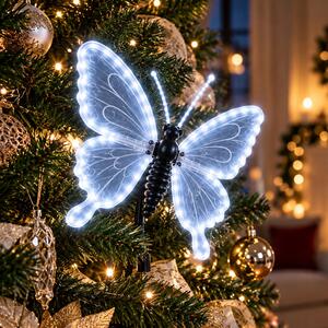 Farfalla luminosa 60x47cm 3D con movimento ali Bianco Freddo da albero e giardino Wisdom