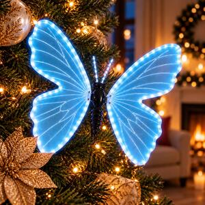 Farfalla luminosa 75x60cm 3D con movimento ali Azzurra da albero e giardino Wisdom