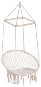 Amaca Sedia Sospesa ad Altalena in Legno e Corda di Cotone Beige 80x140 cm