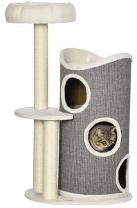PawHut Tiragraffi con letto per gatti e cilindro per graffi per gatti, 60 cm x 44,5 cm x 109 cm, Grigio + Naturale + Bianco | Aosom Italy