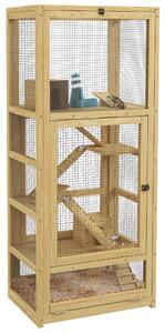 PawHut Gabbia per criceti o piccoli animali in legno, 5 piani con scala casetta altalena 54 x 38 x 131 cm legno naturale | Aosom Italy