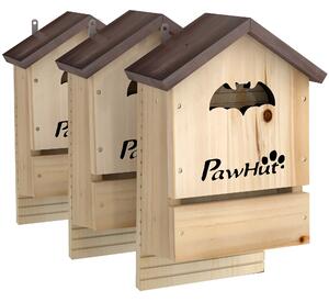 PawHut Set di 3 Casette per Pipistrelli in Legno di Abete, 21.5x11.5x34 cm, Legno Naturale | Aosom Italy