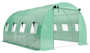 Outsunny Serra circa 4 x 3 x 2 m Serra in telo con porta avvolgibile 2 porte con cerniera & 8 finestre a rete Aste di supporto Verde | Aosom Italy