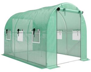 Outsunny Serra 3 x 2 x 2 m serra in telo con 2 porte avvolgibili con cerniera & 6 finestre a rete, aste di supporto, Verde | Aosom Italy