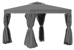 Outsunny Gazebo da giardino esterno 3 x 3 m, tenda con doppio tetto, tende e zanzariera, struttura in alluminio, grigio scuro | Aosom Italy