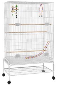 PawHut Gabbia per uccelli su supporto con ruote con 4 mangiatoie e 3 posatoi 79 x 49 x 133 cm bianco | Aosom Italy