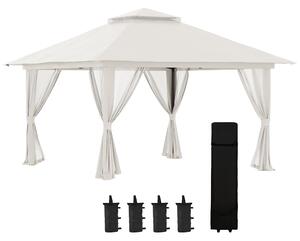 Gazebo Pieghevole 4x4 m ad Altezza Regolabile con Zanzariera e Borsa in Metallo e Tessuto Oxford Crema