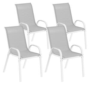 Outsunny Set 4 Sedie da Giardino Impilabili con Braccioli Curvi, in Acciaio e Tessuto Traspirante, 54x71x93 cm, Grigio Bianco | Aosom Italy
