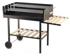Barbecue a Carbone carbonella 118x56x92 cm con Ruote e Ripiani in Legno Nero