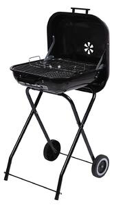 Barbecue a Carbone Carbonella 49x47x83 cm con Coperchio e Ruote in Acciaio Nero