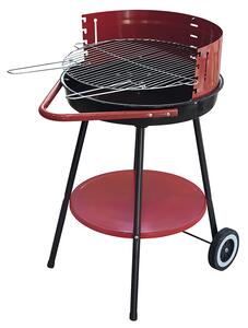 Barbecue a Carbone Carbonella Rotondo Ø51x84,5 cm con Vassoio in Acciaio al Carbonio Rosso