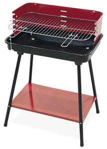 Barbecue a Carbone Carbonella Rettangolare 58x38x82 cm con Vassoio in Acciaio al Carbonio Rosso