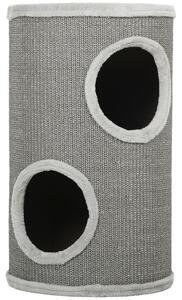 PawHut Tiragraffi a barile, alto 60 cm Ø 35 cm a due piani con 2 nicchie, bordo in peluche, per 1-2 gatti fino a 5 kg, Grigio chiaro | Aosom Italy