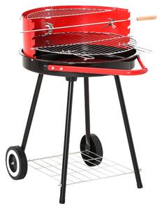 Barbecue a Carbone Carbonella con Ruote Nero e Rosso 67x51x82 cm
