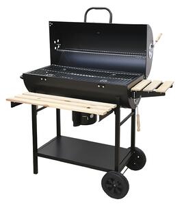Barbecue a Carbone Carbonella 108x70x100 cm con Coperchio Ruote e Ripiani in Legno Nero