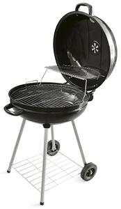 Barbecue a Carbone Carbonella Rotondo Ø57x90 cm con Ruote e Coperchio Struttura in Acciaio Nero