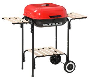 Barbecue a Carbone Carbonella con Coperchio e Ruote in Acciaio Rosso Nero