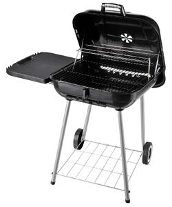 Barbecue a Carbone Carbonella con 2 Griglie Ripiano Laterale e Coperchio in Metallo Nero