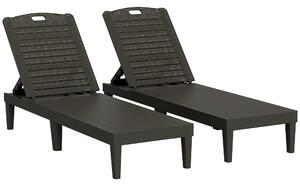 Outsunny Set 2 Lettini Prendisole con Schienale Regolabile su 4 Posizioni Effetto Rattan a Doghe, Nero