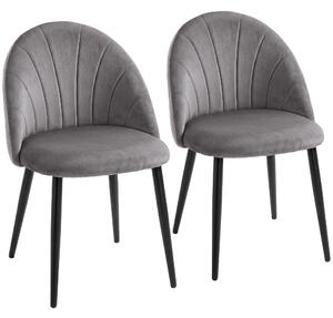 HOMCOM Set di 2 Sedie da Cucina in Velluto Imbottite, Sedie per Sala da Pranzo con Gambe in Acciaio, Capacità 120 kg, Grigio | Aosom Italy